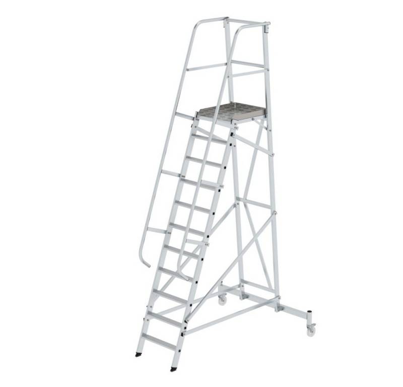 PROREGAL® Stehleiter Plattformleiter fahrbar 11 Stufen, beidseitigem Handlauf Alu nivello® von PROREGAL®