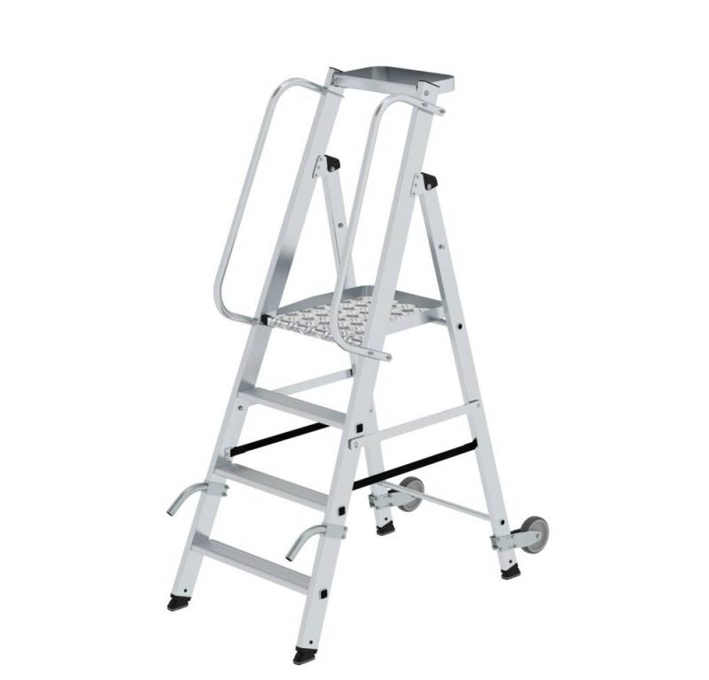 PROREGAL® Stehleiter Plattformleiter mit Rollen & Griff 4 Stufen und beidseitigem Handlauf von PROREGAL®