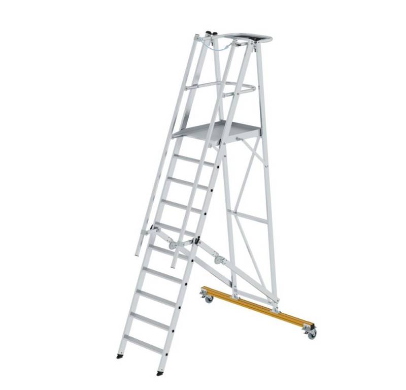 PROREGAL® Stehleiter Plattformleiter klappbar & fahrbar 10 Stufen, beidseitigem Handlauf von PROREGAL®