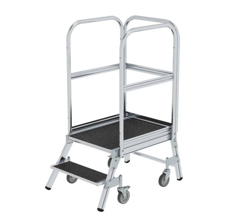PROREGAL® Stehleiter Podesttreppe einseitig mit Federrollen Kor&beschichtung R13 2 Stufen von PROREGAL®
