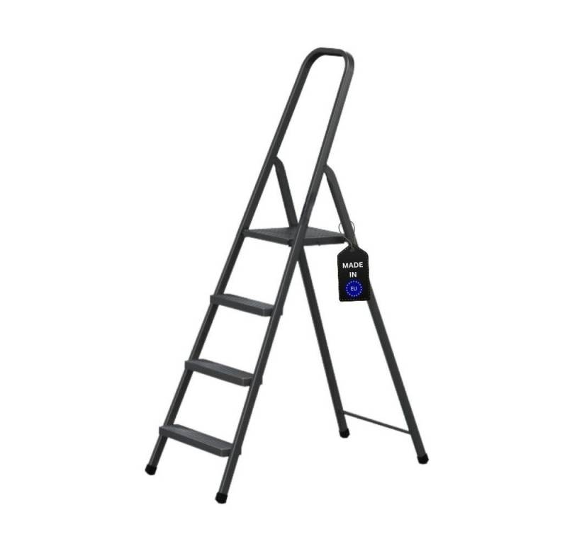 PROREGAL® Stehleiter Stufenstehleiter ECONOMY BASIC aus Stahl, 4 Stufen, Schwarz von PROREGAL®