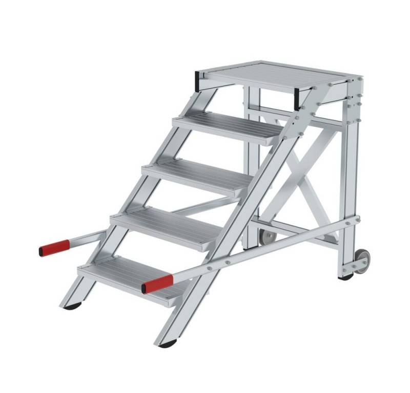 PROREGAL® Trittleiter Arbeitspodest fahrbar Stufenbreite 60cm 5 Stufen geriffelt Rutschfeste von PROREGAL®