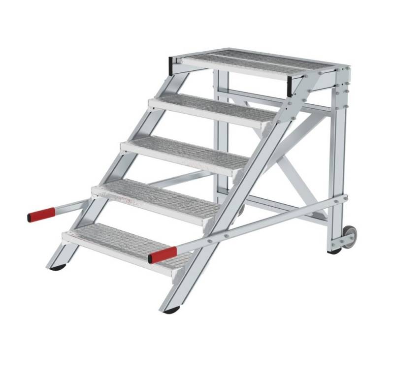 PROREGAL® Trittleiter Arbeitspodest fahrbar Stufenbreite 80cm 5 Stufen Stahl-Gitterros von PROREGAL®