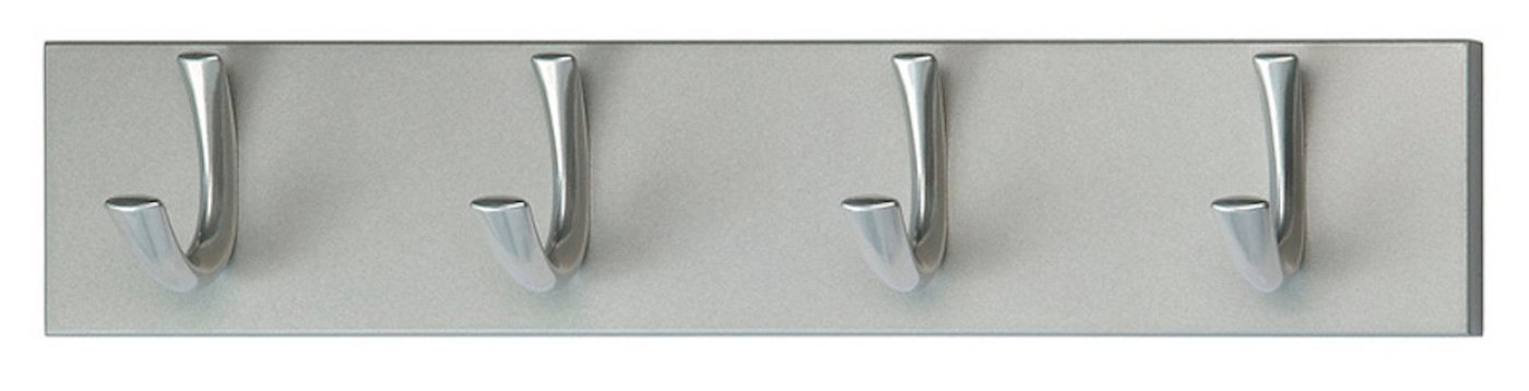 PROREGAL® Wandgarderobe Wandgarderobe aus Holz, 4 Haken aus Metall, HxBxT 8x40xcm, Silber von PROREGAL®