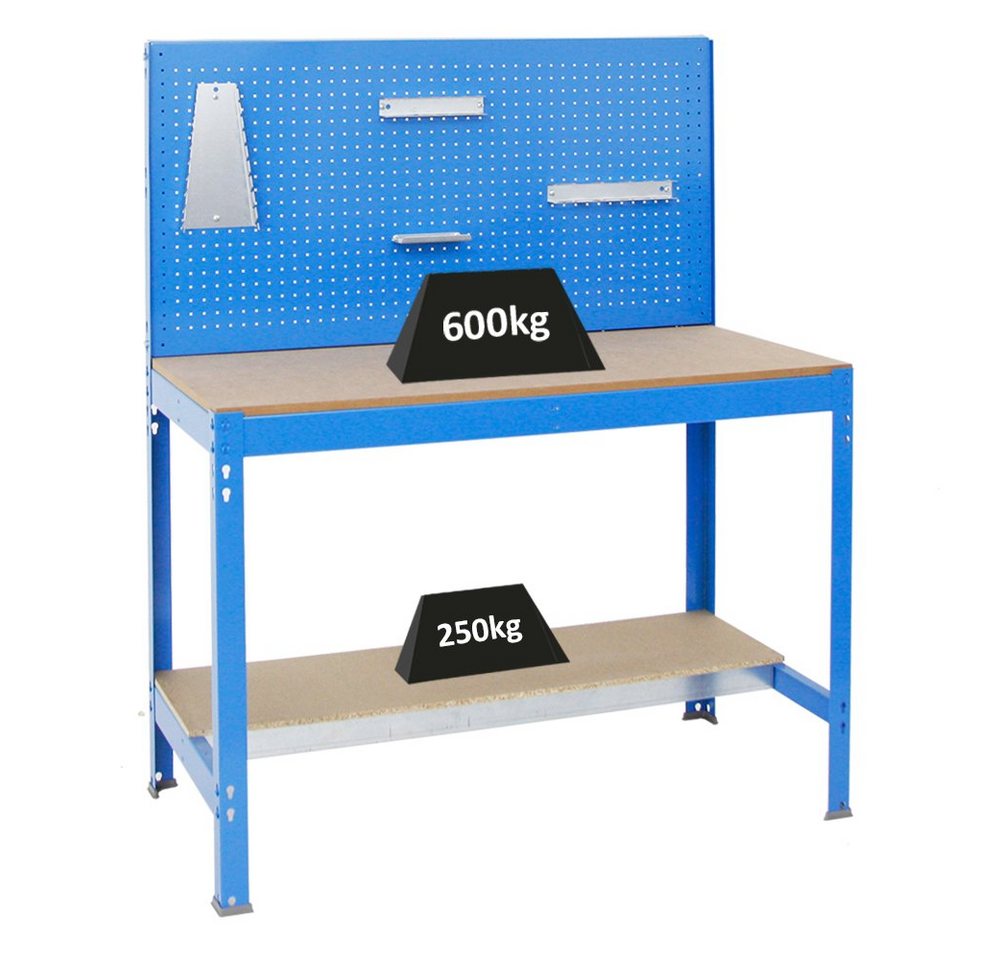 PROREGAL® Werkbank Werkbank Quick-Buffalo, (mit Werkzeugwand, HxBxT 84x120x61cm, Traglast 600kg, Blau oder Grau, 4-tlg) von PROREGAL®