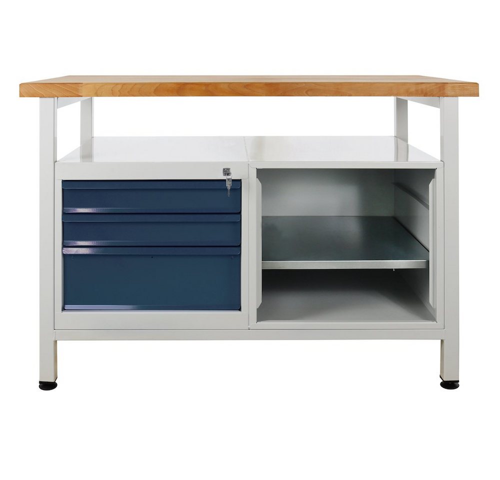 PROREGAL® Werkbank Werkbank Rhino mit Ablagefläche + 3 Schubladen + Regalteil, Grau von PROREGAL®