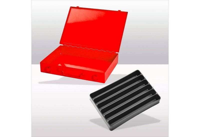 PROREGAL® Werkzeugkoffer Stahlblechkästen mit Spannverschluss 6 Fächer gleichlang, Rot von PROREGAL®