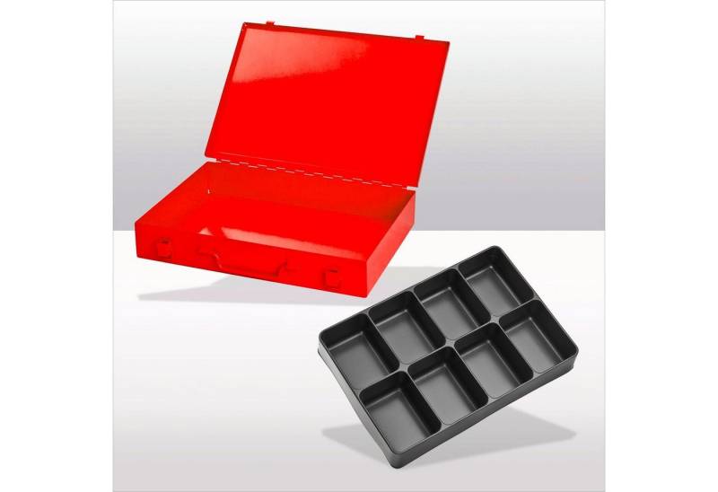 PROREGAL® Werkzeugkoffer Stahlblechkästen mit Spannverschluss 8 Fächer, HxBxT 5x33x23cm, Rot von PROREGAL®