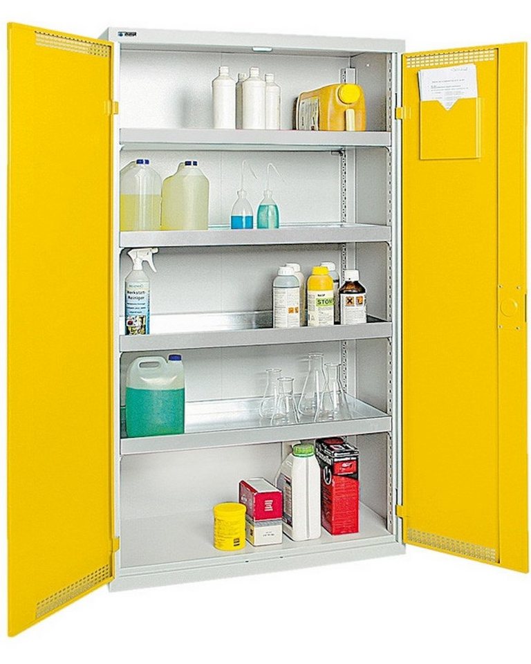 PROREGAL® Werkzeugschrank Gefahrstoffschrank 1 Tür HxBxT 180x50x50cm 4 Auffangwannen 10L Grau von PROREGAL®