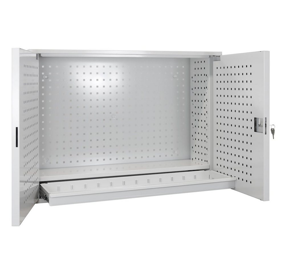 PROREGAL® Werkzeugschrank Werkzeugwandschrank mit 2 Türen + 1 Fachboden + 1 Schublade, Grau/Blau von PROREGAL®
