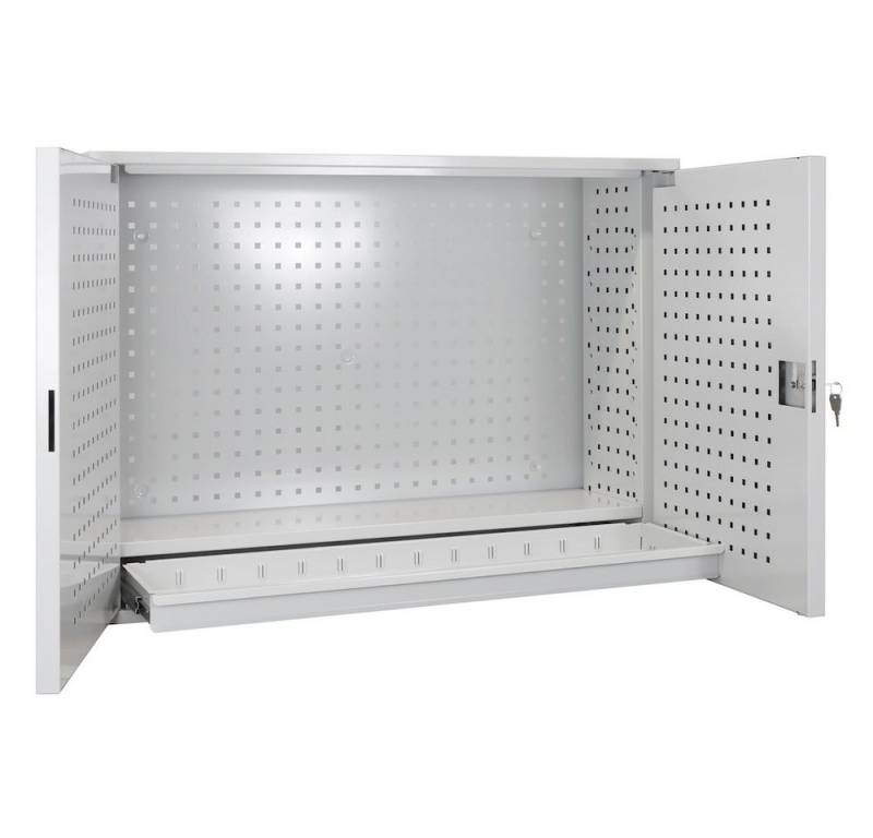 PROREGAL® Werkzeugschrank Werkzeugwandschrank mit 2 Türen + 1 Fachboden + 1 Schublade, Grau/Blau von PROREGAL®