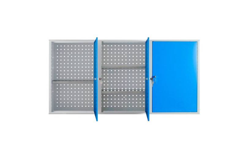 PROREGAL® Werkzeugschrank Werkzeugwandschrank mit 3 Türen + 4 Fachboden, Grau/Blau von PROREGAL®