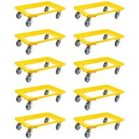 SparSet 10x Transportroller für Euroboxen 60x40cm mit Gummiräder gelb Offenes Deck 2 Lenkrollen & 2 Bockrollen Traglast 300kg Kistenroller von PROREGAL - AUFBEWAHRUNG FÜR PROFIS
