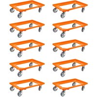 SparSet 10x Transportroller für Euroboxen 60x40cm mit Gummiräder orange Offenes Deck 2 Lenkrollen & 2 Bockrollen Traglast 300kg Kistenroller von PROREGAL - AUFBEWAHRUNG FÜR PROFIS