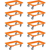 SparSet 10x Transportroller für Euroboxen 60x40cm mit Gummiräder orange Offenes Deck 2 Lenkrollen & 2 Bremsrollen Traglast 300kg Kistenroller von PROREGAL - AUFBEWAHRUNG FÜR PROFIS