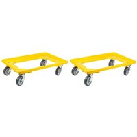 SparSet 2x Transportroller für Euroboxen 60x40cm mit Gummiräder gelb Offenes Deck 2 Lenkrollen & 2 Bockrollen Traglast 300kg Kistenroller von PROREGAL - AUFBEWAHRUNG FÜR PROFIS