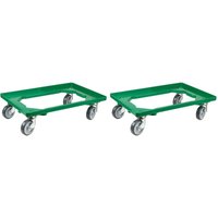 SparSet 2x Transportroller für Euroboxen 60x40cm mit Gummiräder grün Offenes Deck 2 Lenkrollen & 2 Bremsrollen Traglast 300kg Kistenroller von PROREGAL - AUFBEWAHRUNG FÜR PROFIS