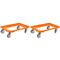 SparSet 2x Transportroller für Euroboxen 60x40cm mit Gummiräder orange Offenes Deck 2 Lenkrollen & 2 Bockrollen Traglast 300kg Kistenroller von PROREGAL - AUFBEWAHRUNG FÜR PROFIS