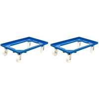 SparSet 2x Transportroller für Euroboxen 60x40cm mit Kunststoffräder blau Offenes Deck 2 Lenkrollen & 2 Bockrollen Traglast 300kg Kistenroller von PROREGAL - AUFBEWAHRUNG FÜR PROFIS