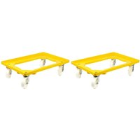 SparSet 2x Transportroller für Euroboxen 60x40cm mit Kunststoffräder gelb Offenes Deck 2 Lenkrollen & 2 Bremsrollen Traglast 300kg Kistenroller von PROREGAL - AUFBEWAHRUNG FÜR PROFIS