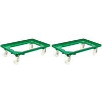 SparSet 2x Transportroller für Euroboxen 60x40cm mit Kunststoffräder grün Offenes Deck 2 Lenkrollen & 2 Bockrollen Traglast 300kg Kistenroller von PROREGAL - AUFBEWAHRUNG FÜR PROFIS