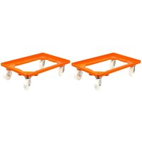 SparSet 2x Transportroller für Euroboxen 60x40cm mit Kunststoffräder orange Offenes Deck 2 Lenkrollen & 2 Bremsrollen Traglast 300kg Kistenroller von PROREGAL - AUFBEWAHRUNG FÜR PROFIS