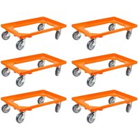 SparSet 6x Transportroller für Euroboxen 60x40cm mit Gummiräder orange Offenes Deck 2 Lenkrollen & 2 Bockrollen Traglast 300kg Kistenroller von PROREGAL - AUFBEWAHRUNG FÜR PROFIS