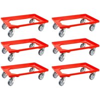 SparSet 6x Transportroller für Euroboxen 60x40cm mit Gummiräder rot Offenes Deck 2 Lenkrollen & 2 Bockrollen Traglast 300kg Kistenroller von PROREGAL - AUFBEWAHRUNG FÜR PROFIS