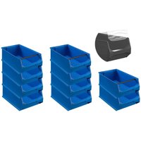 SparSet 10x Blaue Sichtlagerbox 5.1 mit Griffstange & Abdeckung HxBxT 20x30x50cm 21,8 Liter Sichtlagerbehälter, Sichtlagerkasten, von PROREGAL - AUFBEWAHRUNG FÜR PROFIS