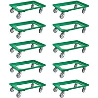 SparSet 10x Transportroller für Euroboxen 60x40cm mit Gummiräder grün Offenes Deck 4 Lenkrollen Traglast 300kg Kistenroller Logistikroller Rollwagen von PROREGAL - AUFBEWAHRUNG FÜR PROFIS