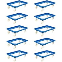 SparSet 10x Transportroller für Euroboxen 60x40cm mit Kunststoffräder blau Offenes Deck 2 Lenkrollen & 2 Bockrollen Traglast 300kg Kistenroller von PROREGAL - AUFBEWAHRUNG FÜR PROFIS