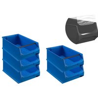 SparSet 5x Blaue Sichtlagerbox 5.1 mit Griffstange & Abdeckung HxBxT 20x30x50cm 21,8 Liter Sichtlagerbehälter, Sichtlagerkasten, von PROREGAL - AUFBEWAHRUNG FÜR PROFIS