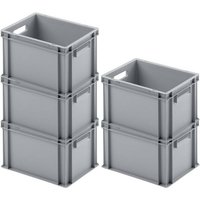 SparSet 5x Eurobehälter mit offenem Griff HxBxT 23,5x30x40cm 22 Liter Grau Eurobox, Transportbox, Transportbehälter, Stapelbehälter - Grau von PROREGAL - AUFBEWAHRUNG FÜR PROFIS