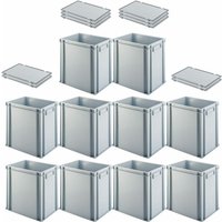 SuperSparSet 10x Eurobehälter mit geschlossenem Griff und Scharnierdeckel HxBxT 40x30x40cm 37 Liter Grau Eurobox, Transportbox, Transportbehälter, von PROREGAL - AUFBEWAHRUNG FÜR PROFIS