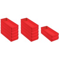 SuperSparSet 12x Rote Industriebox 500 b HxBxT 8,1x18,3x50cm 6 Liter Sichtlagerkasten, Sortimentskasten, Sortimentsbox, Kleinteilebox - Rot von PROREGAL - AUFBEWAHRUNG FÜR PROFIS