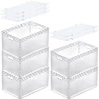 SuperSparSet 5x Transparenter Eurobehälter LightLine mit offenem Griff und Scharnierdeckel HxBxT 32x40x60cm 66 Liter Eurobox, Transportbox, von PROREGAL - AUFBEWAHRUNG FÜR PROFIS