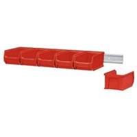 Wandleiste mit 6x Rote Sichtlagerbox 2.0 HxBxT 7,6x60,5x17,6cm Wandhalterung, Kleinteileaufbewahrung, Sortimentsboxhalterung - Rot von PROREGAL - AUFBEWAHRUNG FÜR PROFIS