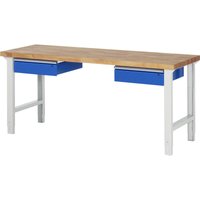 Werkbank Serie 7000 - Modell 7002 HxBxT 79-114x200x70cm 2x Schublade Schubladenmaße 2x150mm Lichtgrau von PROREGAL - PROFI ARBEITSPLATZEINRICHTUNGEN