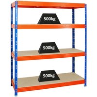 Profi Schwerlastregal rhino HxBxT 180x160x60cm 4 Spanplatten-Ebenen 16mm Fachlast 500kg Blau/Orange - Blau von PROREGAL - REGALE GÜNSTIG KAUFEN