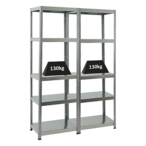 PROREGAL Mega Deal 2er-Sparset Metallregal Steel Eagle 180x60x40cm Fachlast 130kg Verzinkt Schwerlastregal, Küchenregal, Kellerregal, Steckregal, Garagenregal, Lagerregal von PROREGAL