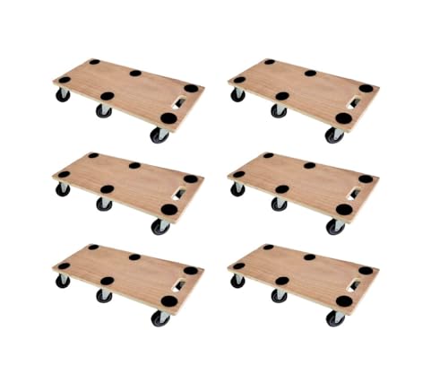 Mega Deal 6X Profi Transportroller mit 6 Rollen | HxBxT 11x30x68cm | Traglast 300kg | Sperrholzplatte | Braun | Möbelroller Rollbrett Transporthilfe Rollwagen Roller von PROREGAL