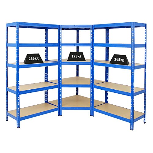 PROREGAL Mega Deal Tiger Blue 1x Eckregal + 2X Schwerlastregal Tiger 180x90x45cm mit Fachlasten 175 + 265 kg Blau Eckregal Regalsystem Steckregal Lagerregal Werkstattregal von PROREGAL