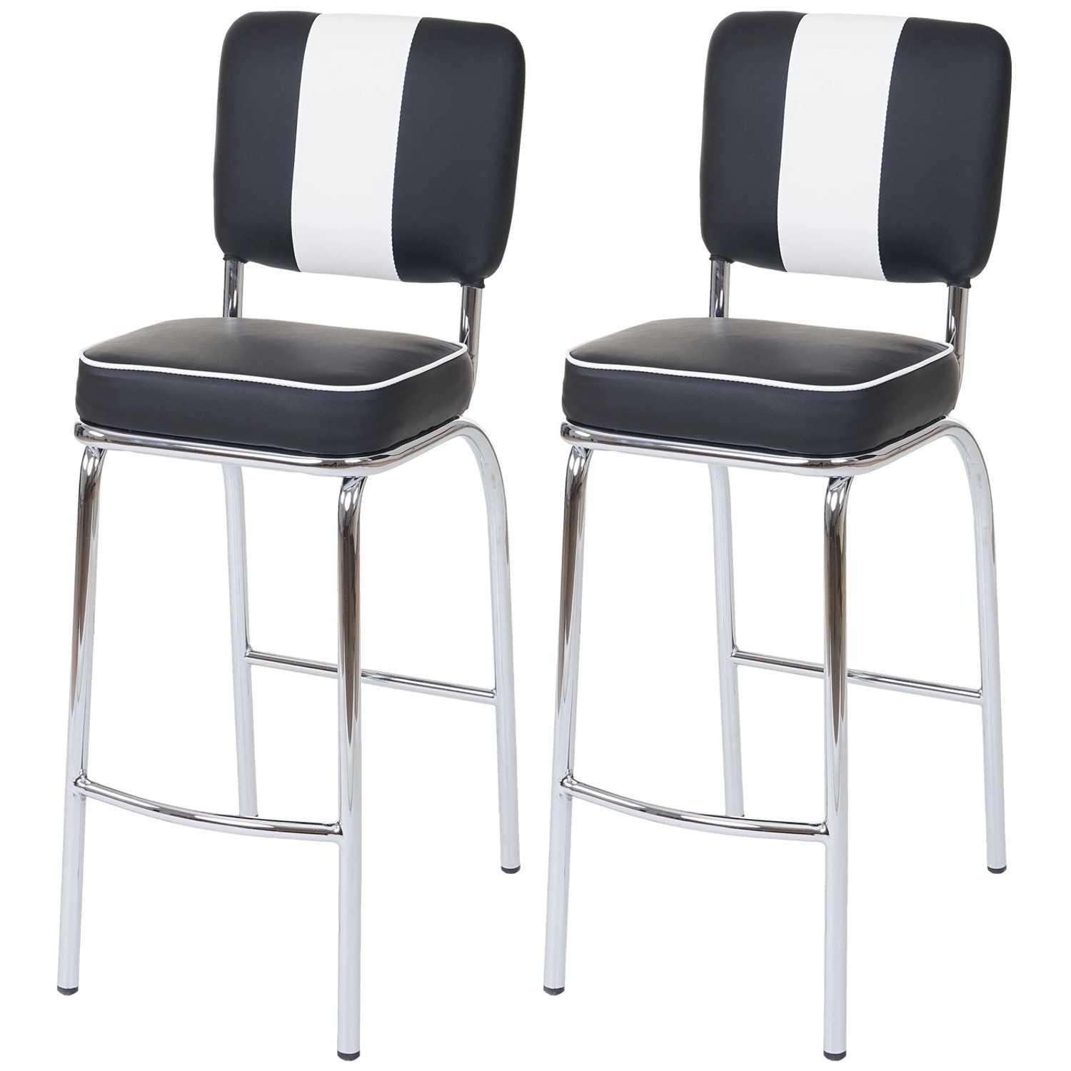 PROREGAL 2er-Set Barhocker Diner Sitzhöhe 70cm Retro 50Er Jahre Design Kunstleder Schwarz-Weiß Barstuhl Tresenhocker von PROREGAL