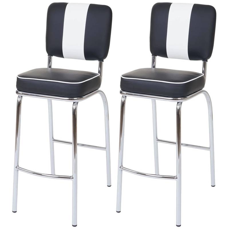PROREGAL 2er-Set Barhocker Diner Sitzhöhe 70cm Retro 50Er Jahre Design Kunstleder Schwarz-Weiß Barstuhl Tresenhocker von PROREGAL
