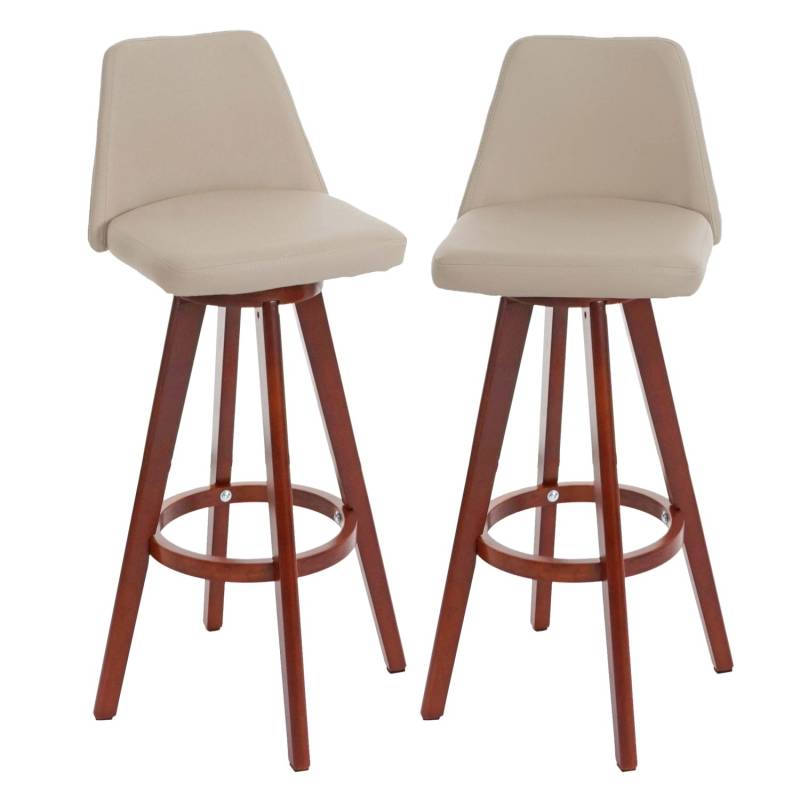 PROREGAL 2er-Set Barhocker Drehbar Mit Lehne Sitzhöhe 72cm Holz Kunstleder Drehbar Creme Barstuhl Tresenhocker von PROREGAL