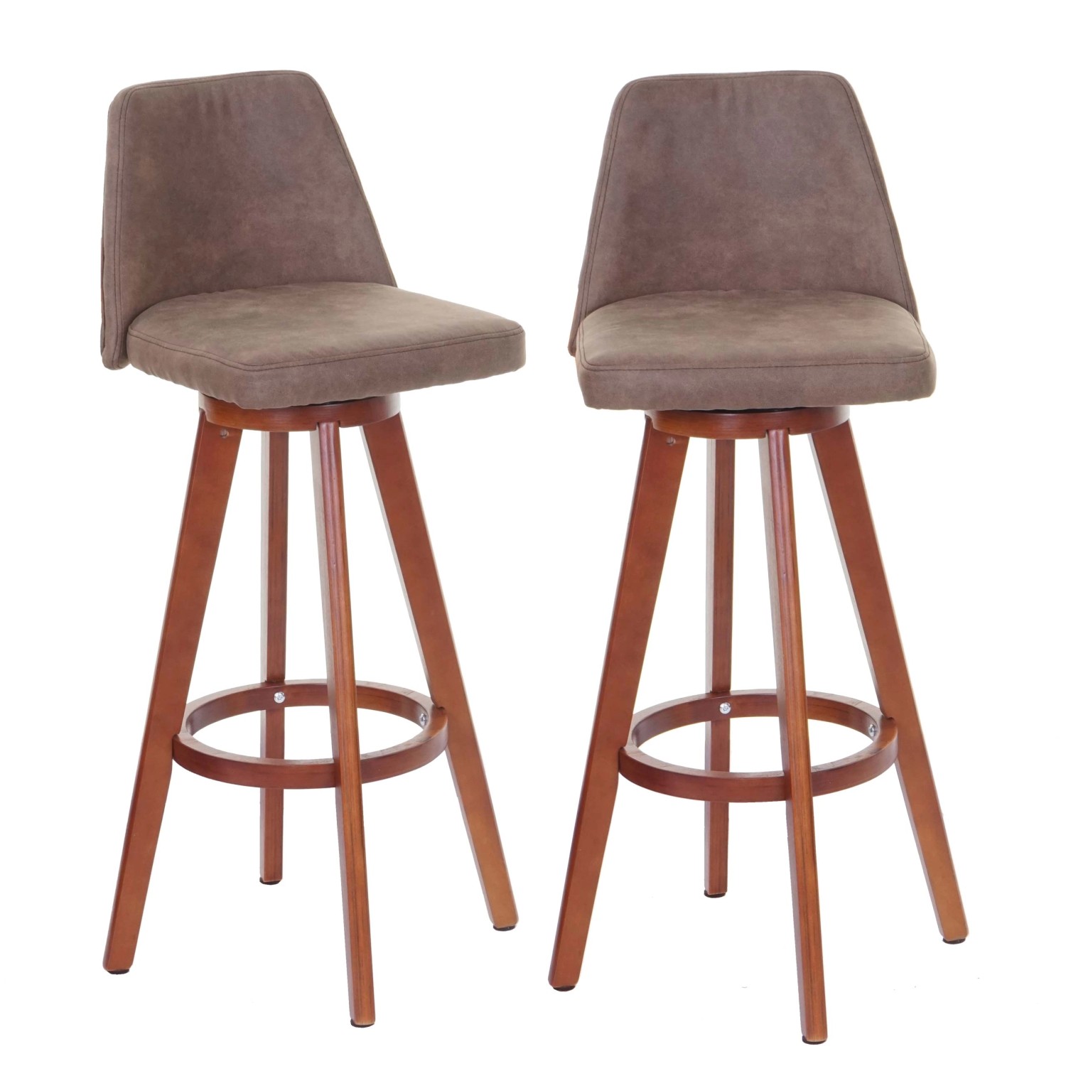 PROREGAL 2er-Set Barhocker Drehbar Mit Lehne Sitzhöhe 73cm Holz Textil Drehbar Vintage Braun Helle Beine Barstuhl Tresenhocker von PROREGAL