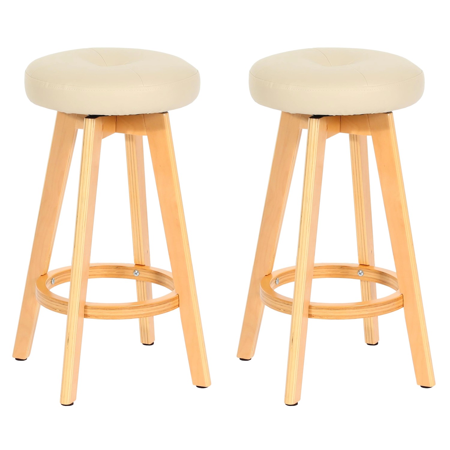 PROREGAL 2er-Set Barhocker Drehbar Und Einfach Sitzhöhe 67cm Holz Kunstleder Drehbar Creme Helle Beine Barstuhl Tresenhocker von PROREGAL