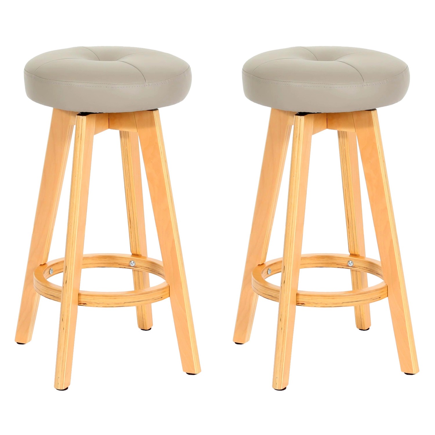 PROREGAL 2er-Set Barhocker Drehbar Und Einfach Sitzhöhe 67cm Holz Kunstleder Drehbar Taupe Helle Beine Barstuhl Tresenhocker von PROREGAL