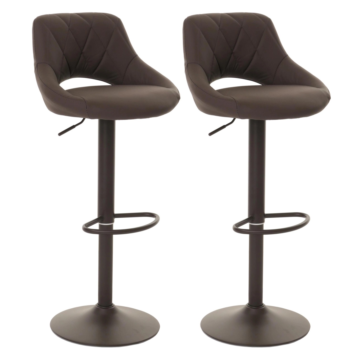PROREGAL 2er-Set Barhocker Gepolstert Mit Lehne Sitzhöhe 60-82cm Fußablage Drehbar Kunstleder Metall Braun Barstuhl Tresenhocker von PROREGAL