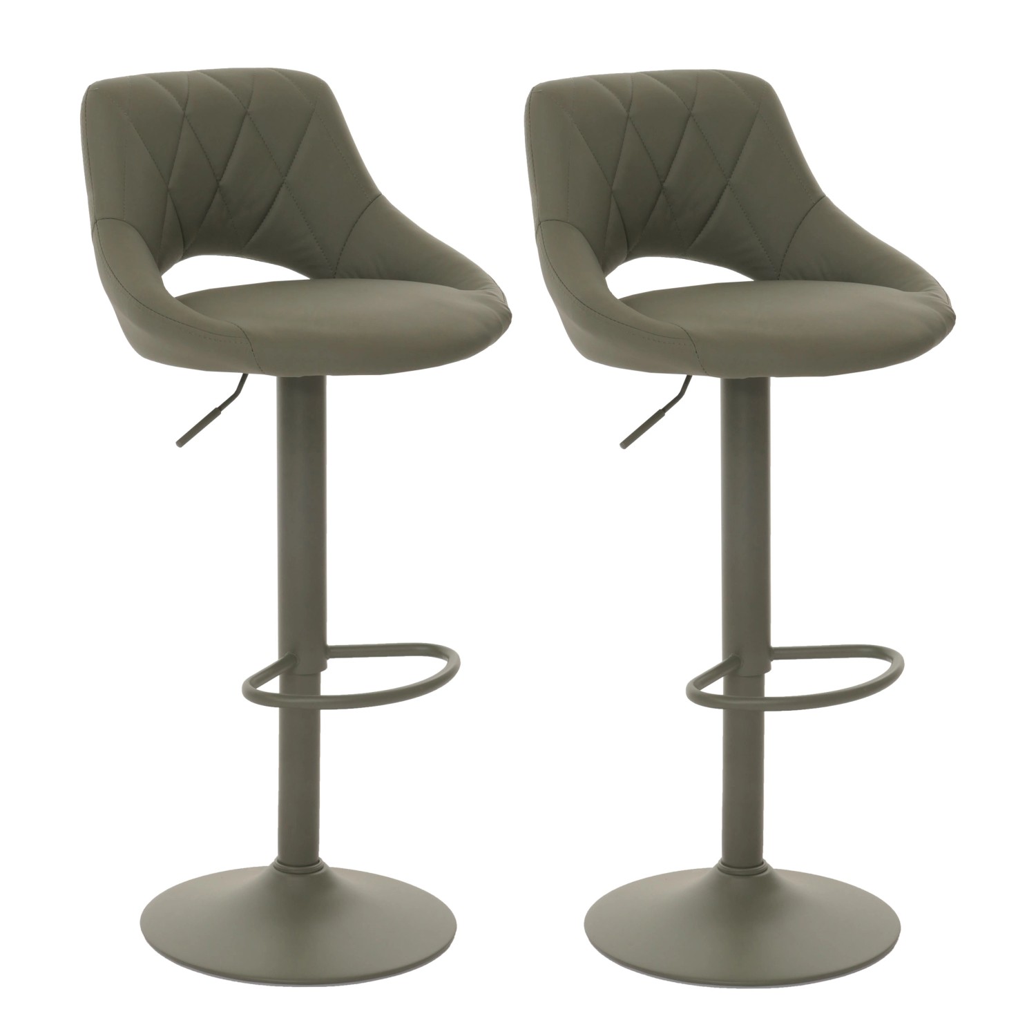 PROREGAL 2er-Set Barhocker Gepolstert Mit Lehne Sitzhöhe 60-82cm Fußablage Drehbar Kunstleder Metall Grün Barstuhl Tresenhocker von PROREGAL